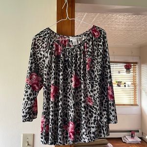 Rebecca Malone Dotted Floral Peasant Top Size Medium